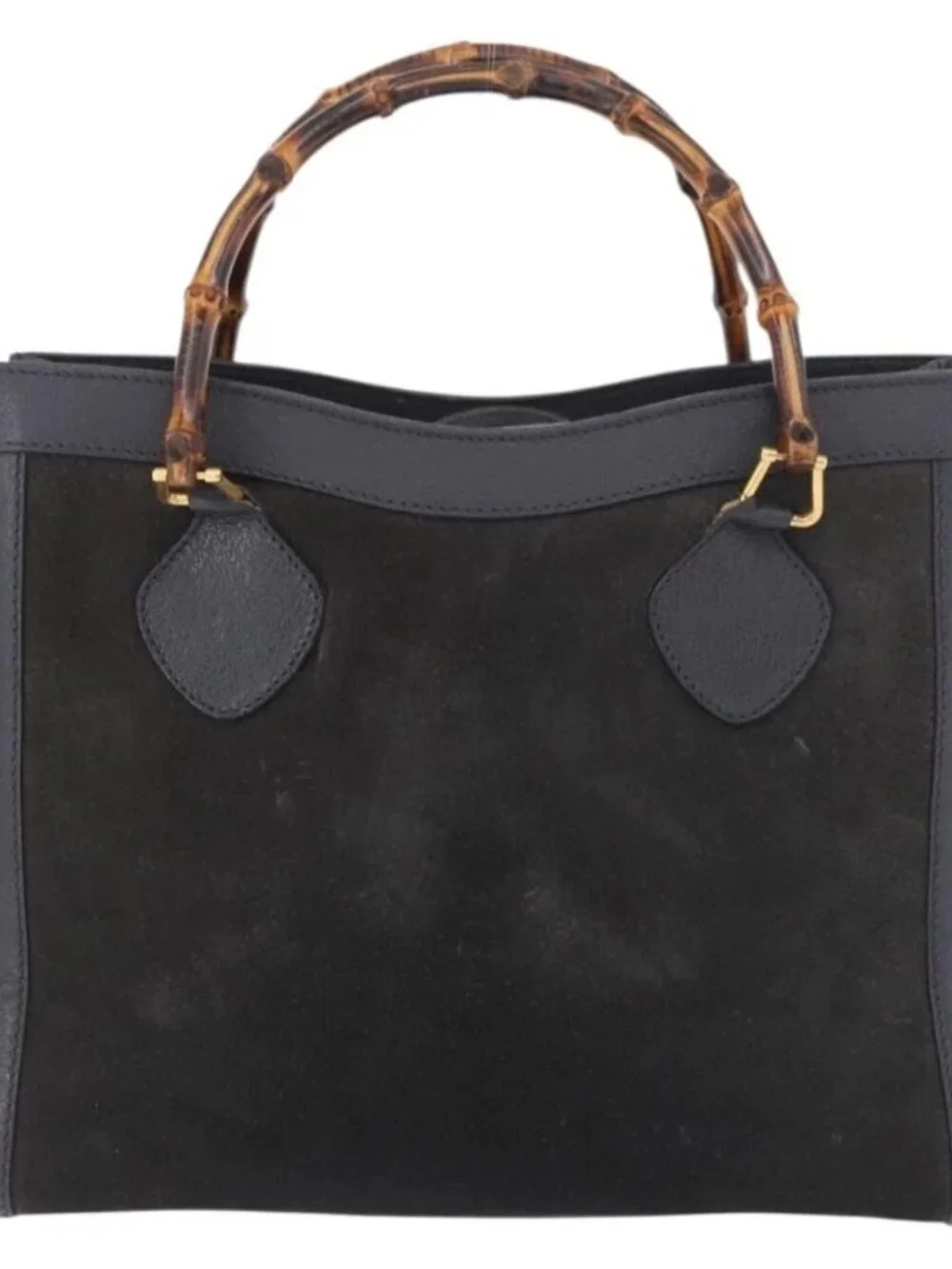 GUCCI Bamboo Tote Bag Suede Black Gold 002 2853 0260 0 Auth 183378